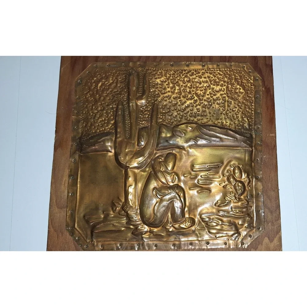 Hammered Etched Copper Southwest Cactus‎ Siesta Sombrao  Picture